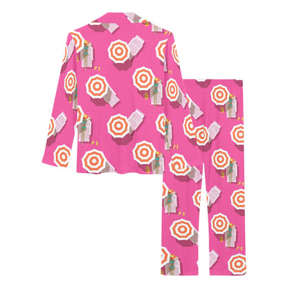 Beach Top View Umbrella Theme Women's Long Pajama Set