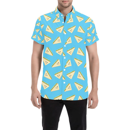 Sandwich Emoji Print Design LKS305 Men Short Sleeve Button Up Shirt
