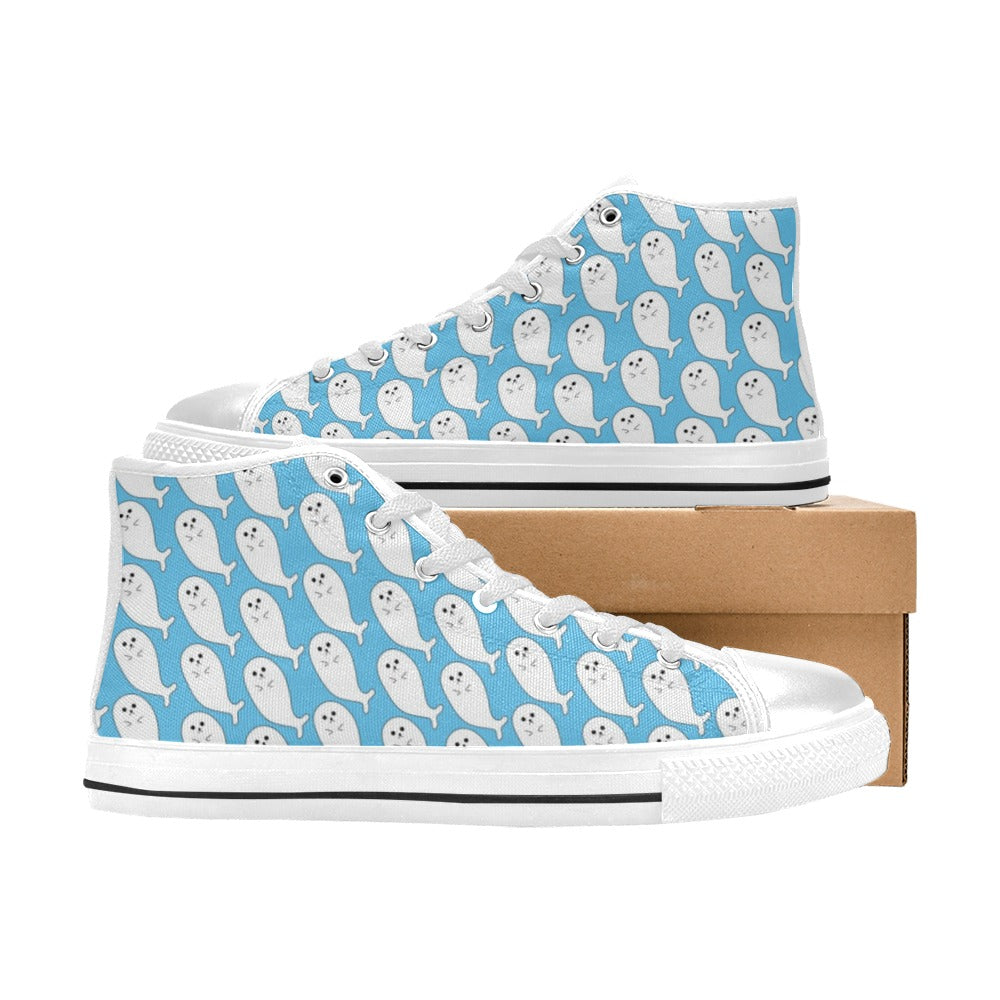 Sea Lion Print Design LKS402 Men's High Top Canvas Shoes