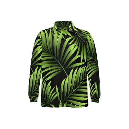 Green Neon Tropical Palm Leaves Long Sleeve Polo Shirt For Men's