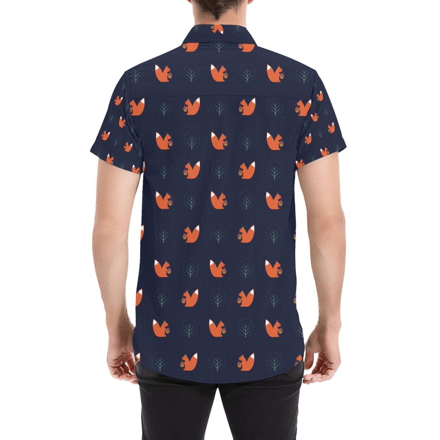 Squirrel Print Design LKS303 Men Short Sleeve Button Up Shirt