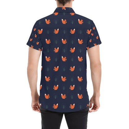 Squirrel Print Design LKS303 Men Short Sleeve Button Up Shirt