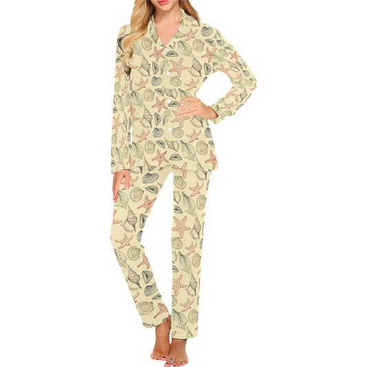 Seashell Print Design LKS305 Women's Long Pajama Set