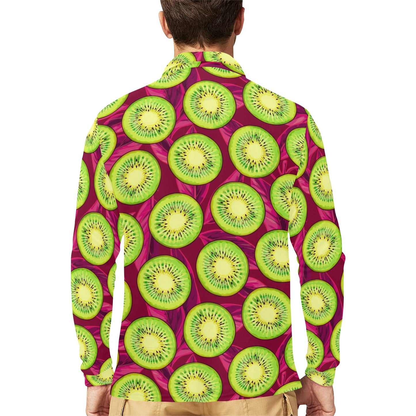 Kiwi Pattern Print Design KW05 Long Sleeve Polo Shirt For Men's