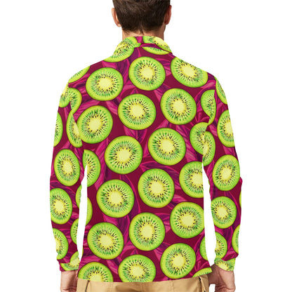Kiwi Pattern Print Design KW05 Long Sleeve Polo Shirt For Men's