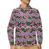 Hibiscus Pink Zigzag Line Pattern Design LKS307 Long Sleeve Polo Shirt For Men's