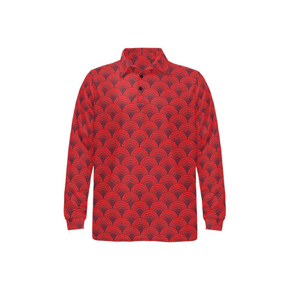 Scales Print Design LKS403 Long Sleeve Polo Shirt For Men's