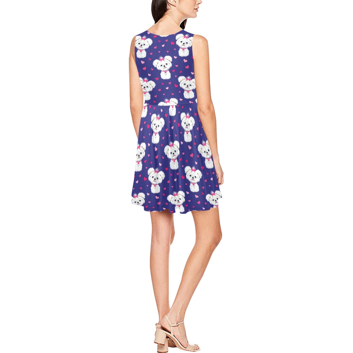 Maltese Pattern Print Design 02 Sleeveless Dress