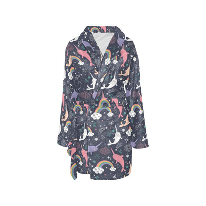 Narwhal Pattern Print Design 01 Women's Fleece Robe