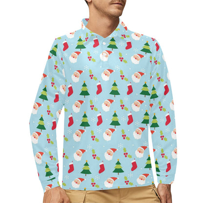 Santa Themed Print Design LKS301 Long Sleeve Polo Shirt For Men's