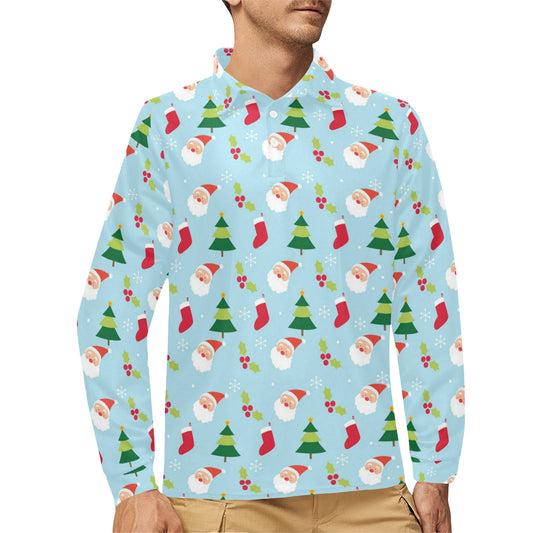 Santa Themed Print Design LKS301 Long Sleeve Polo Shirt For Men's
