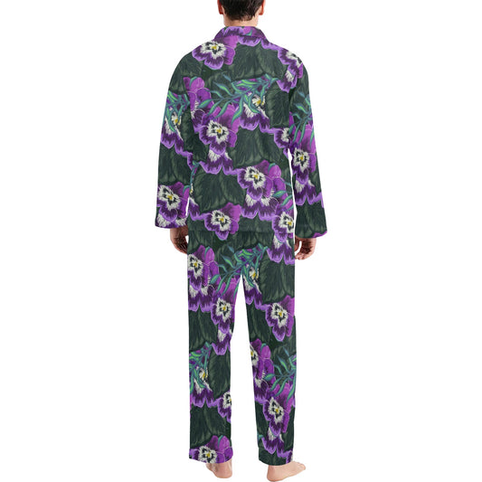 Pansy Pattern Print Design PS07 Men's Long Pajama Set