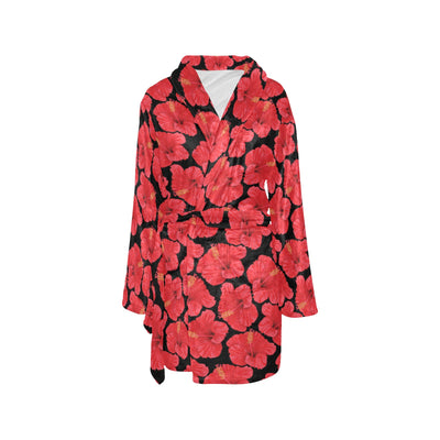 Hibiscus Red Pattern Print Design LKS306 Women's Fleece Robe