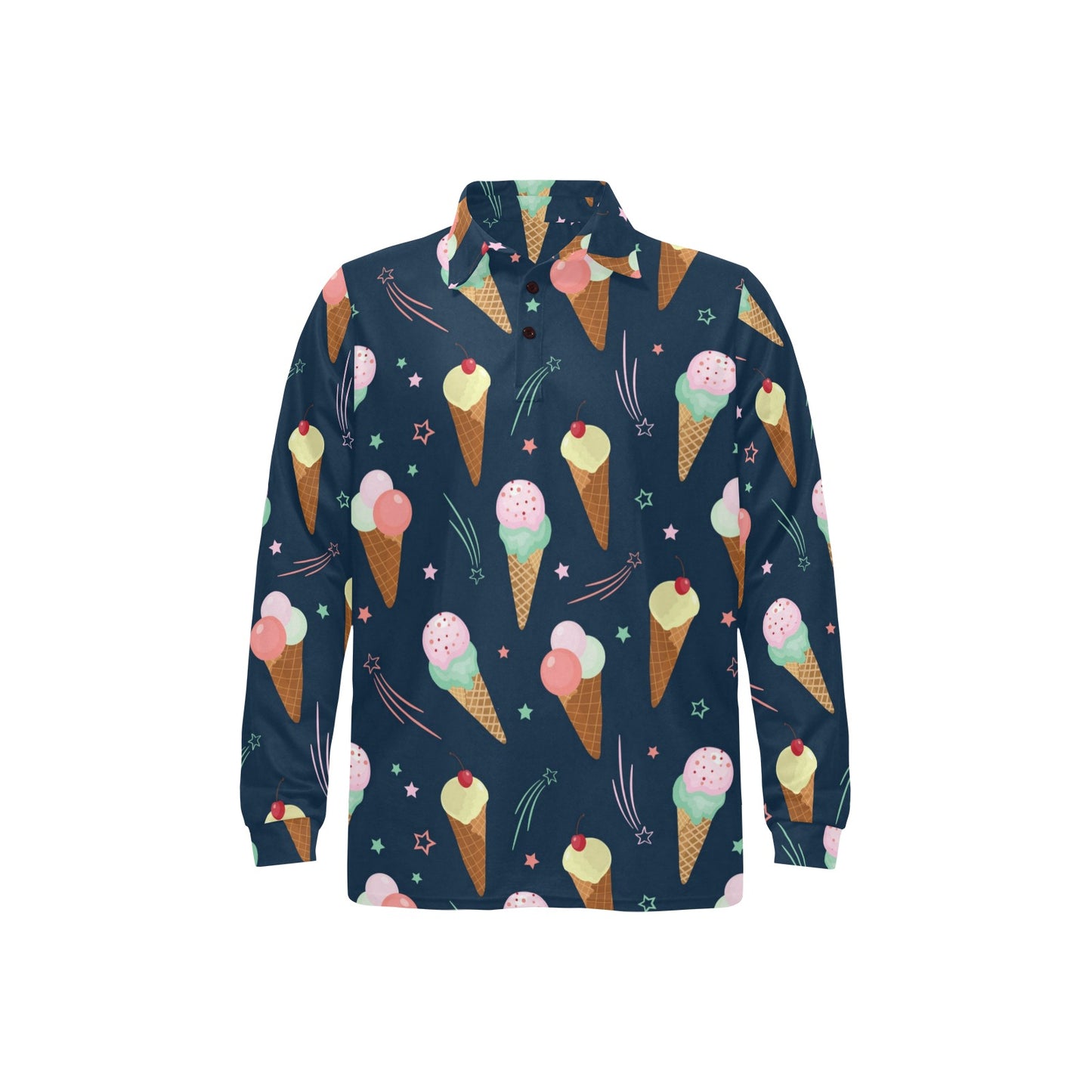 Ice Cream Pattern Print Design 04 Long Sleeve Polo Shirt For Men's