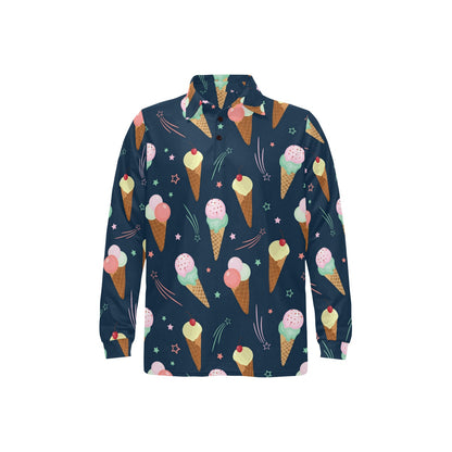 Ice Cream Pattern Print Design 04 Long Sleeve Polo Shirt For Men's