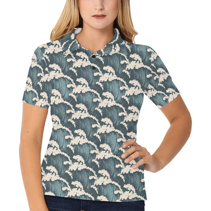 Wave Art Print Women's Polo Shirt