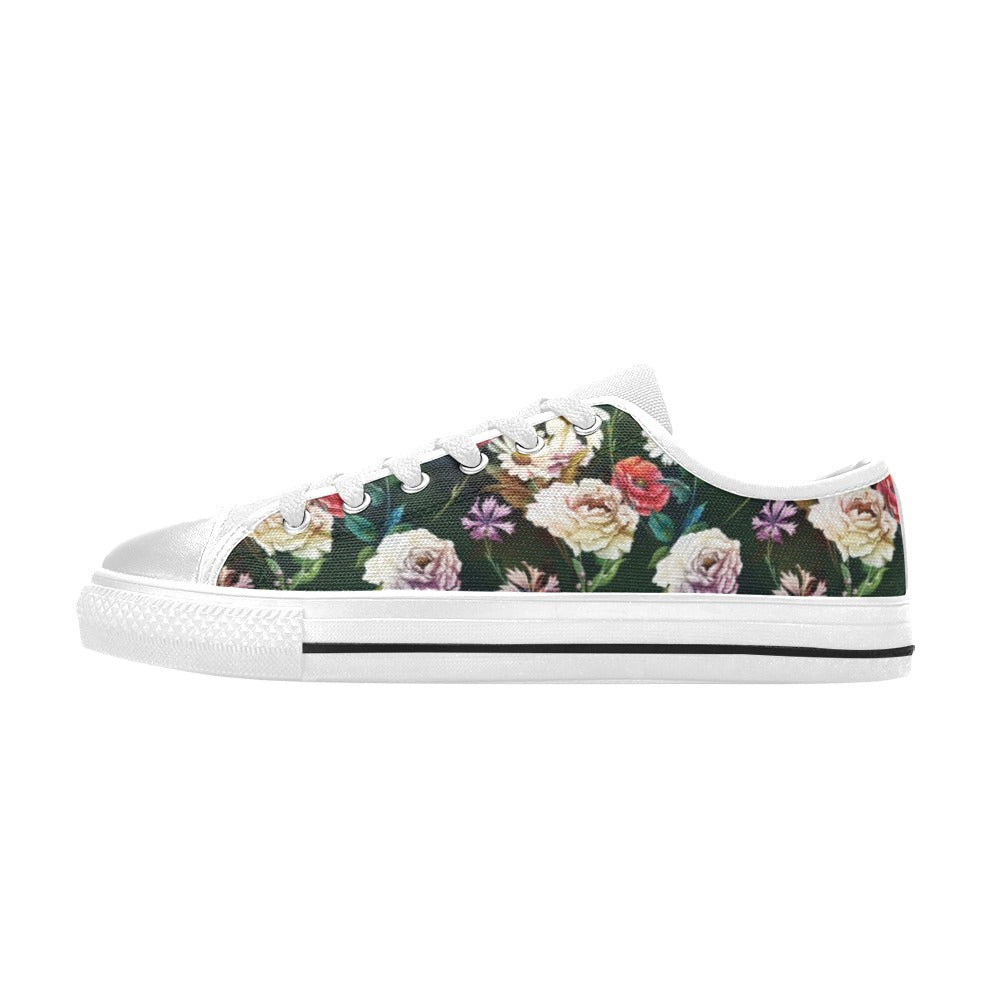 Summer Floral Print Design LKS303 Women's White Low Top Shoes