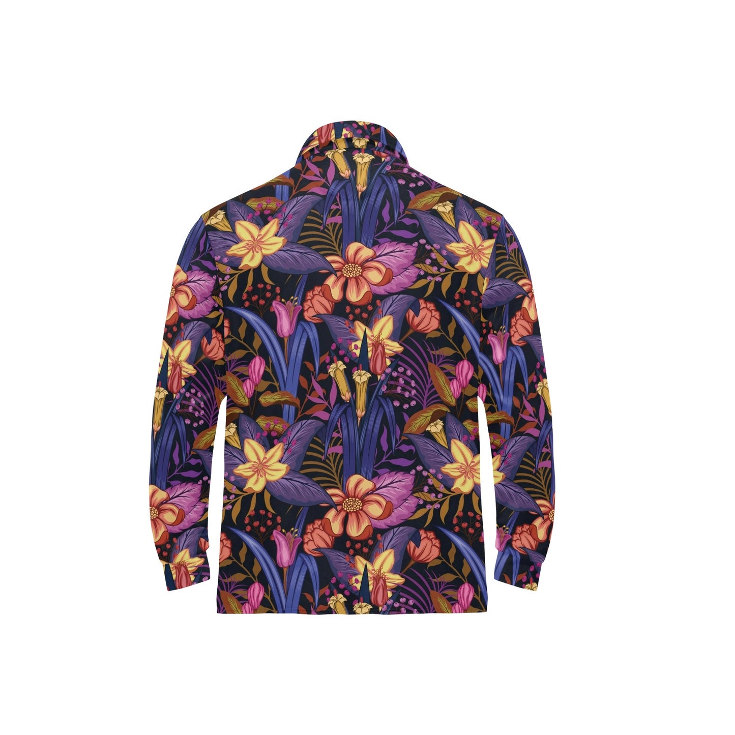 Lily Pattern Print Design LY016 Long Sleeve Polo Shirt For Men's