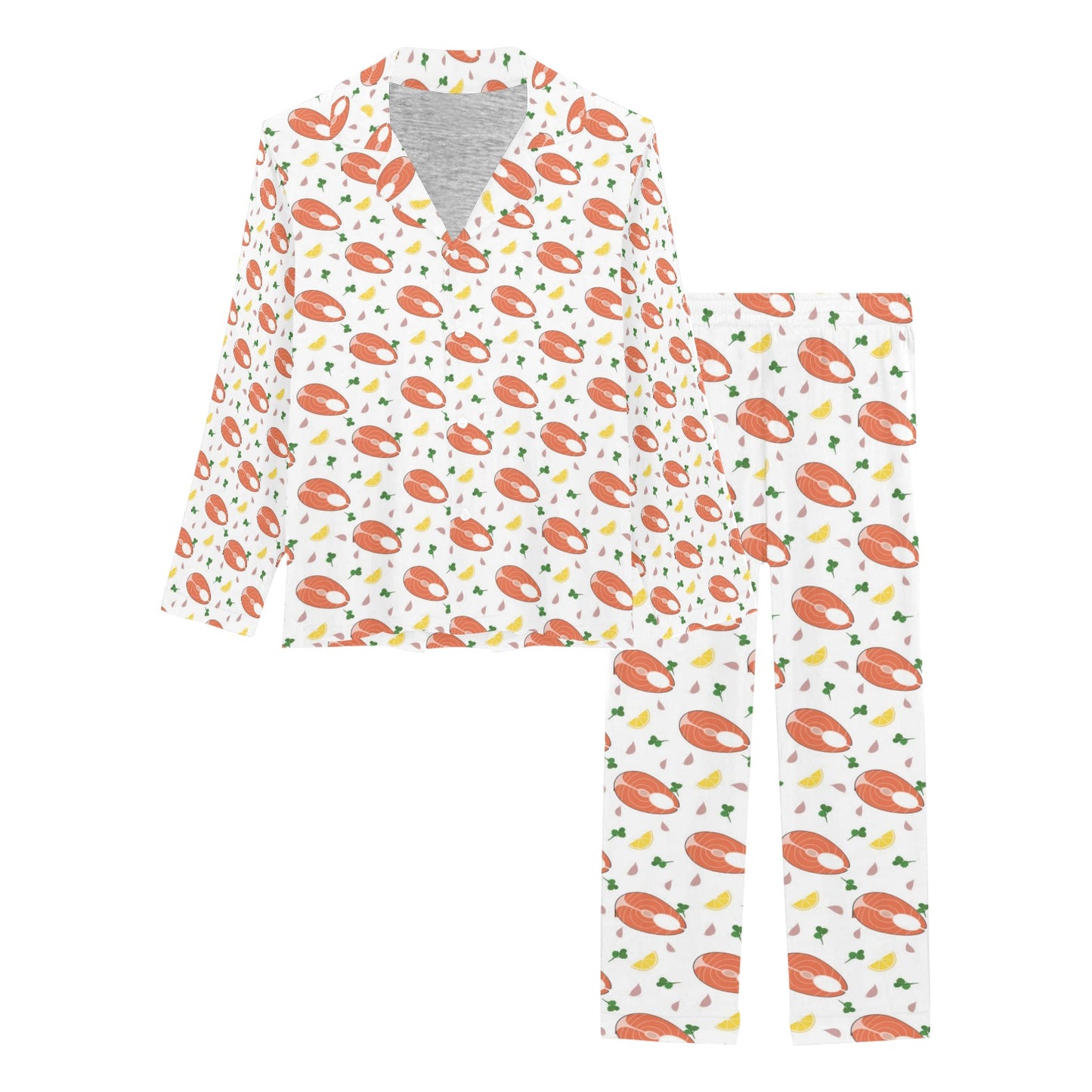 Salmon Steak Print Design LKS303 Women's Long Pajama Set