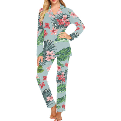 Plumeria Pattern Print Design PM027 Women's Long Pajama Set