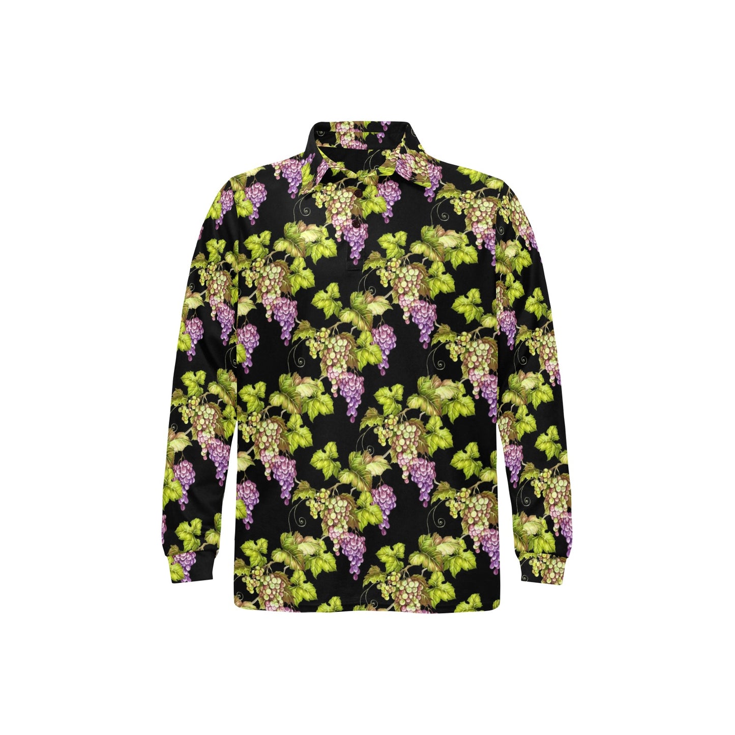 Grape Pattern Print Design GP04 Long Sleeve Polo Shirt For Men's