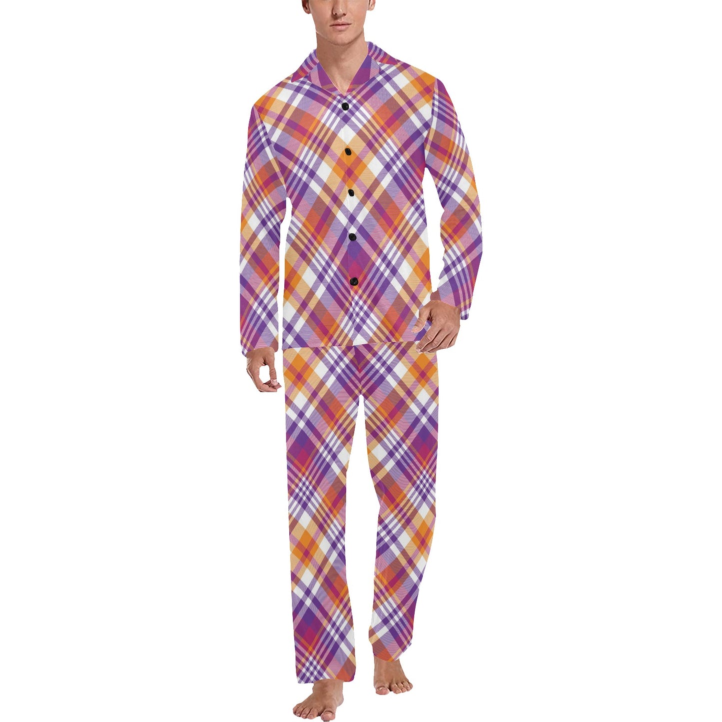 Madras Pattern Print Design 02 Men's Long Pajama Set
