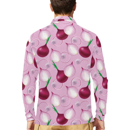 Onion Pattern Print Design A01 Long Sleeve Polo Shirt For Men's