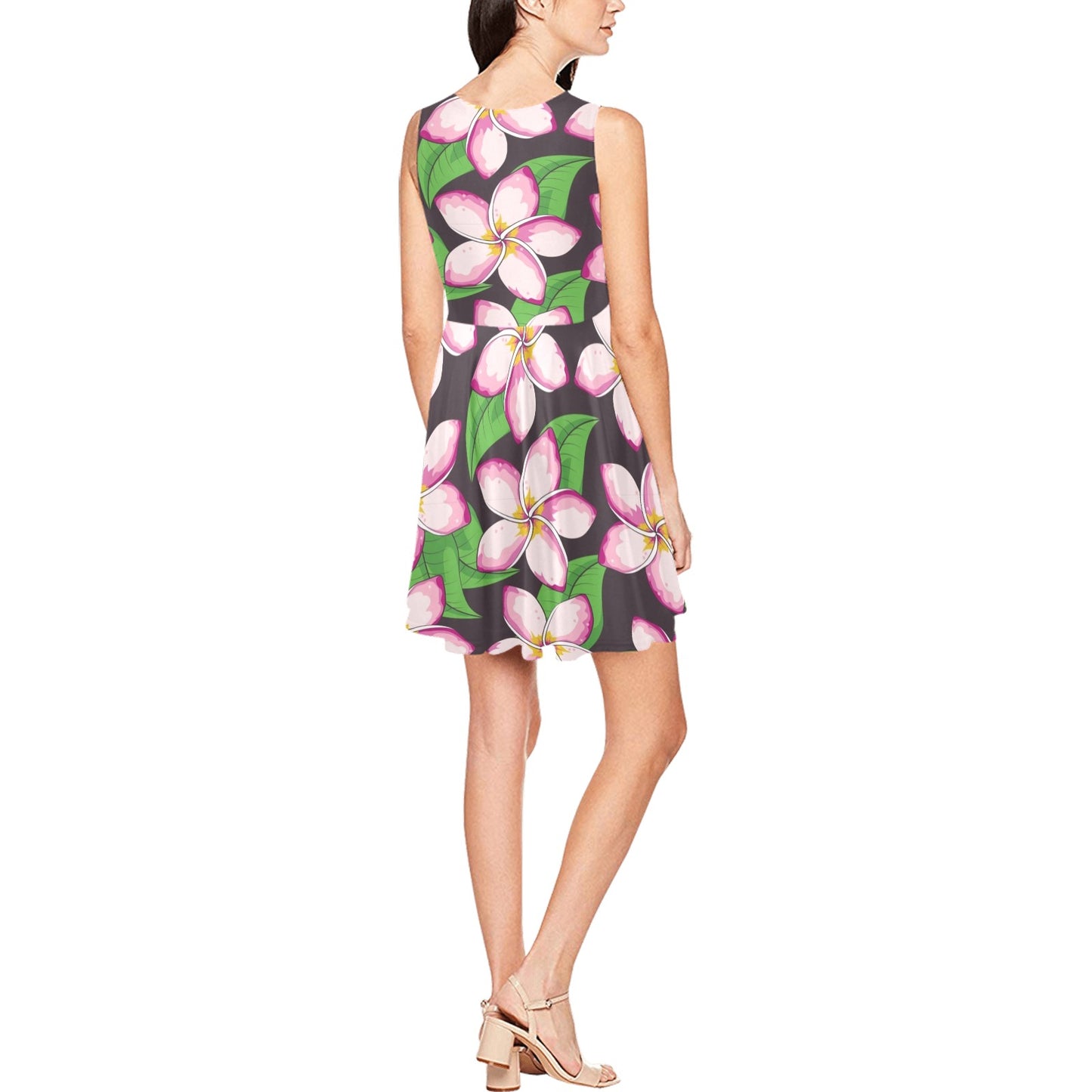 Pink Plumeria Pattern Print Design PM019 Sleeveless Dress