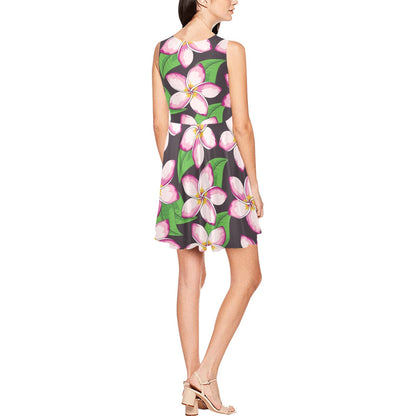 Pink Plumeria Pattern Print Design PM019 Sleeveless Dress