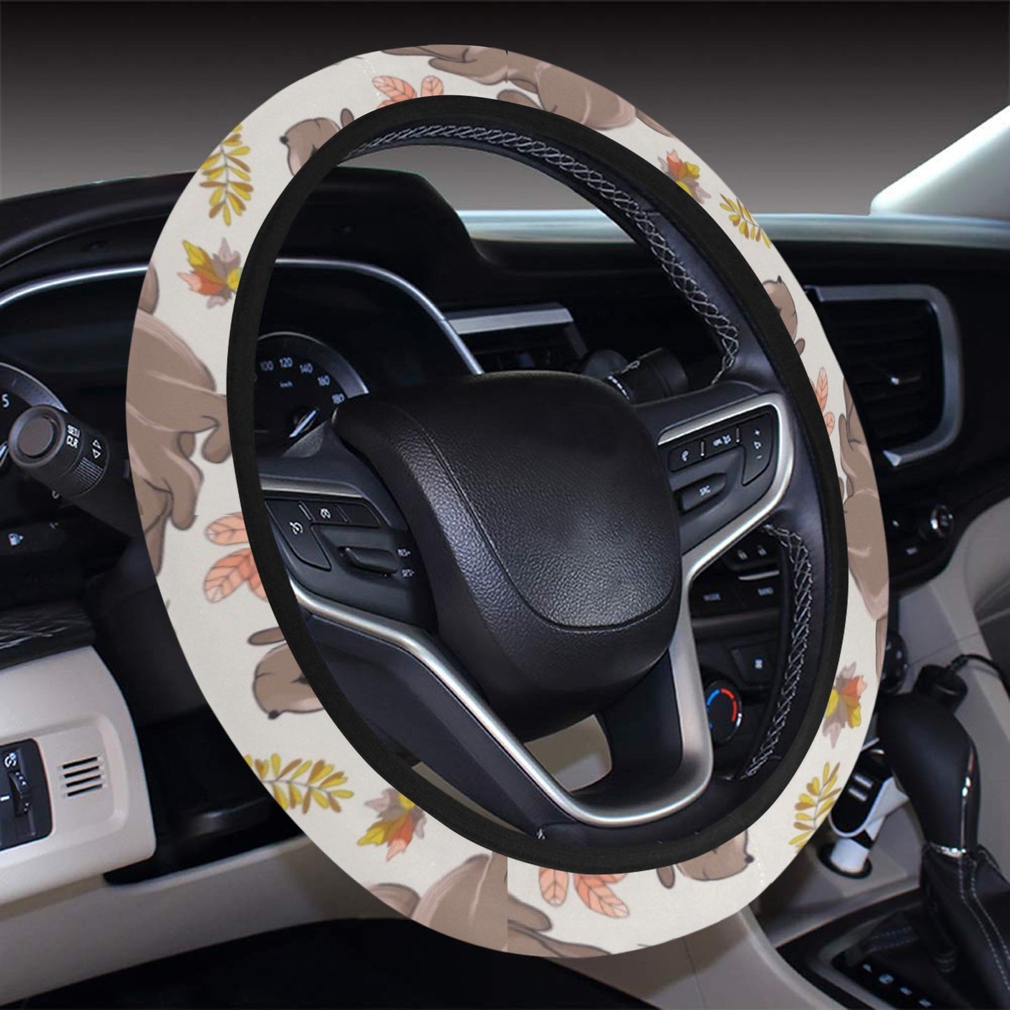 Squirrel Print Design LKS307 Steering Wheel Cover with Elastic Edge