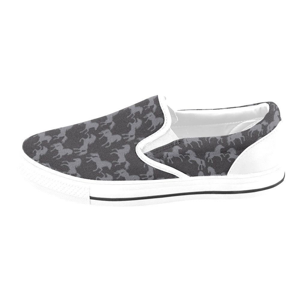 Horse Print Design LKS305 White Slip Ons Canvas Women's Shoes