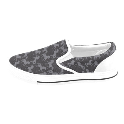 Horse Print Design LKS305 White Slip Ons Canvas Women's Shoes
