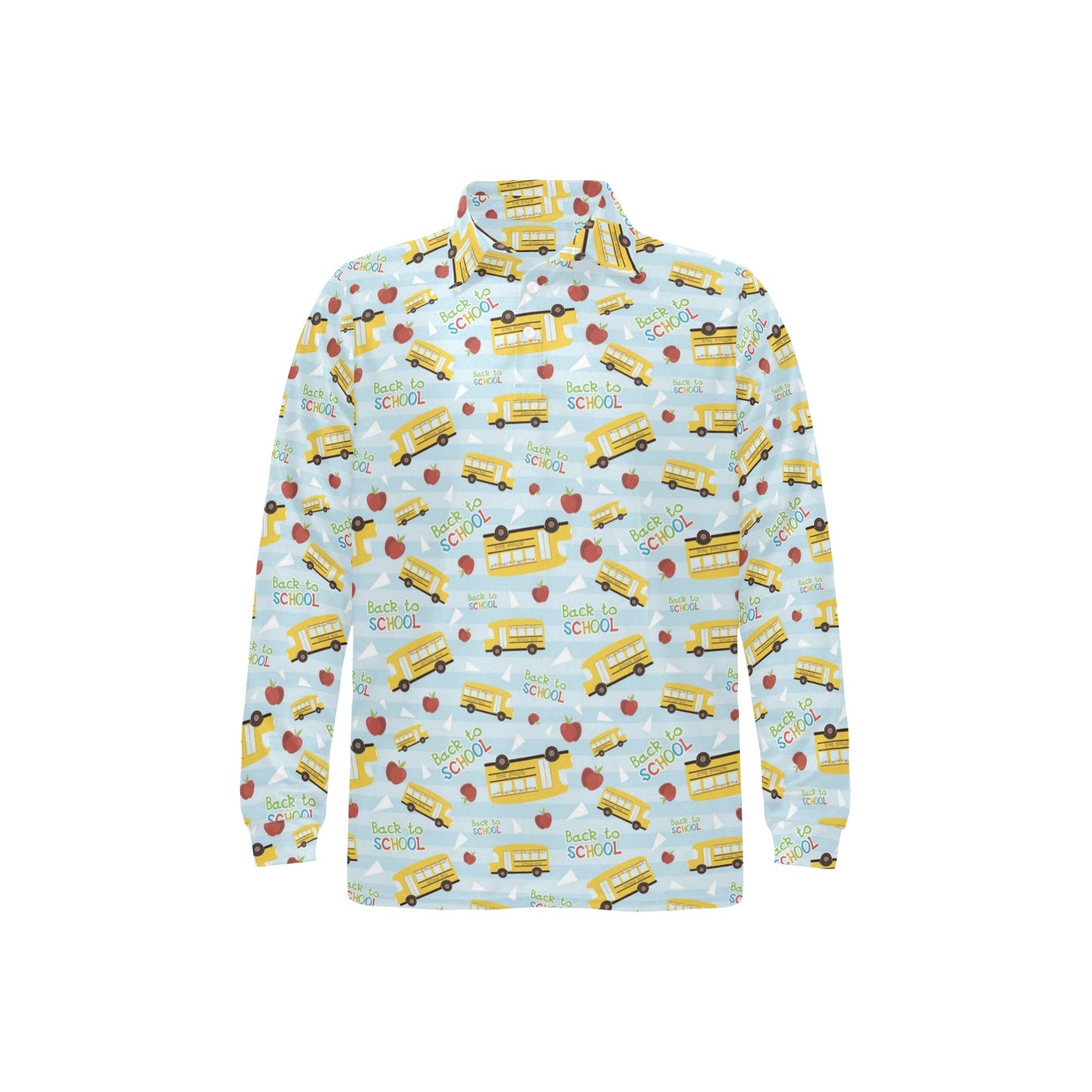 School Bus Back To School Print Design LKS303 Long Sleeve Polo Shirt For Men's