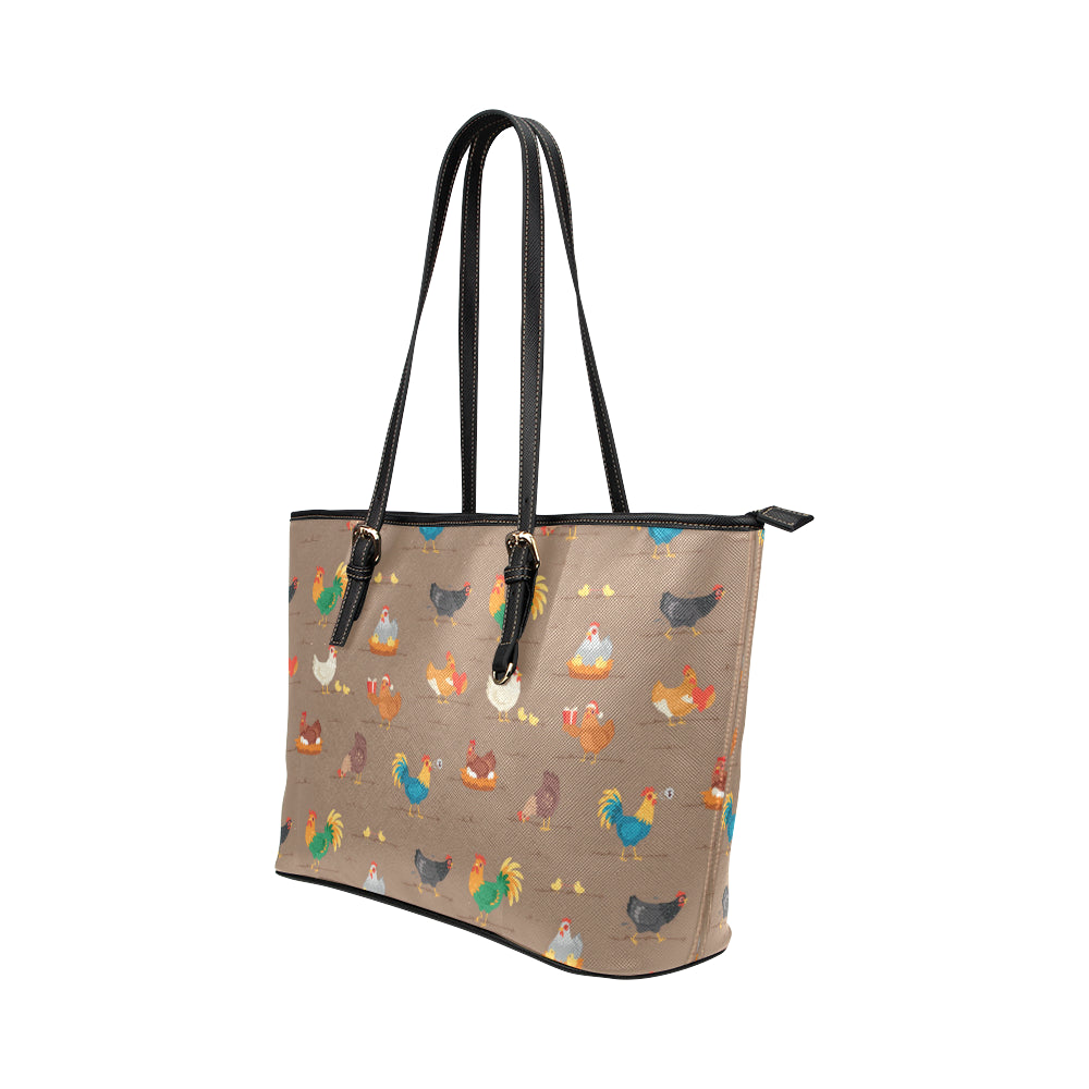 Chicken Happy Print Pattern Leather Tote Bag