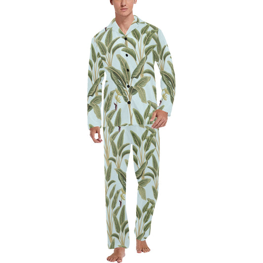 Banana Leaf Pattern Print Design BL03 Men's Long Pajama Set