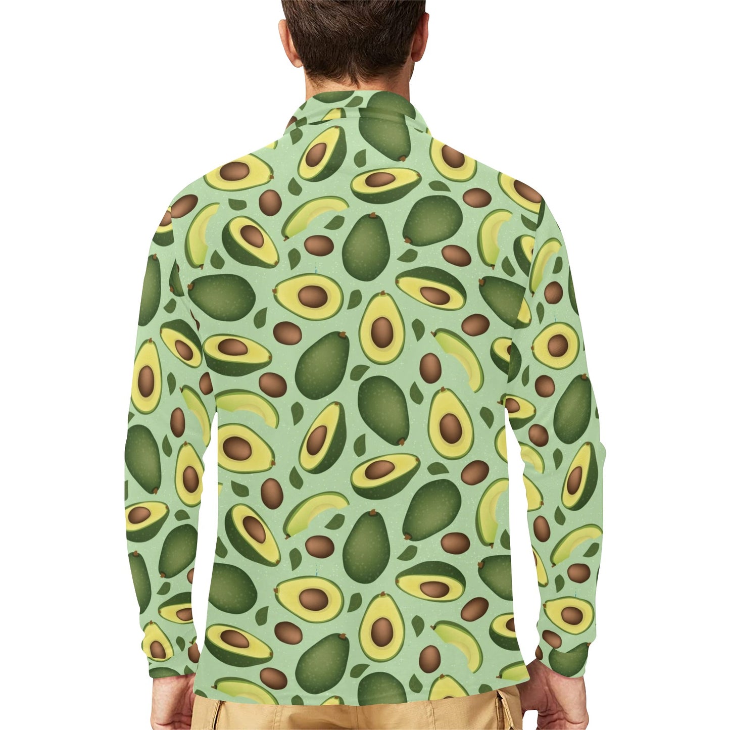 Avocado Pattern Print Design AC01 Long Sleeve Polo Shirt For Men's