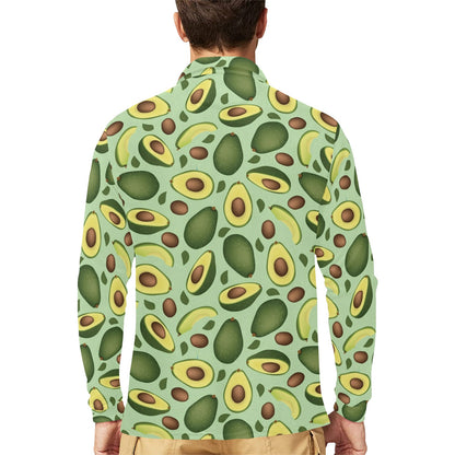 Avocado Pattern Print Design AC01 Long Sleeve Polo Shirt For Men's
