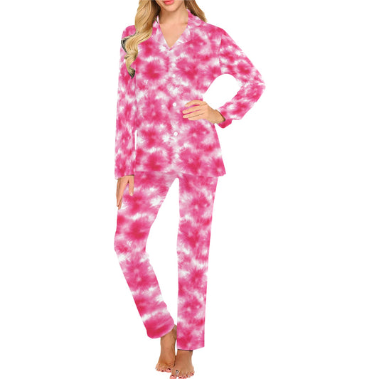 Tie Dye Pink Print Design LKS304 Women's Long Pajama Set