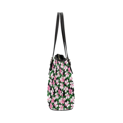 Hibiscus Pink Flower Hawaiian Print Leather Tote Bag