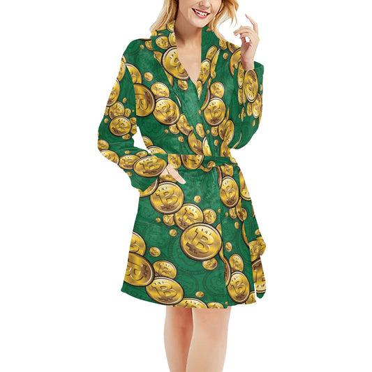 Bitcoin Pattern Print Design DO02 Women's Fleece Robe