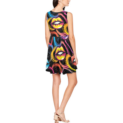 Pop Art Lip Pattern Print Design A03 Sleeveless Dress