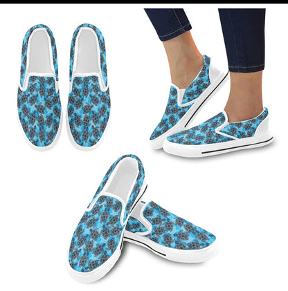 Tribal Pattern Print Design LKS307 White Slip Ons Canvas Women's Shoes