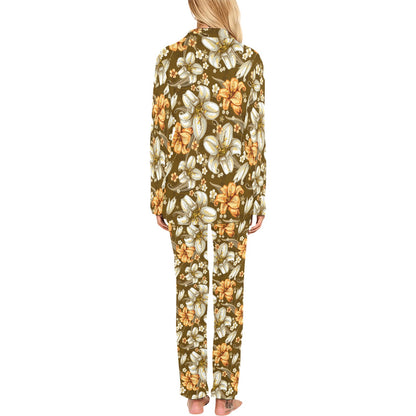 Lily Pattern Print Design 01 Women's Long Pajama Set