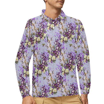 Iris Pattern Print Design IR07 Long Sleeve Polo Shirt For Men's