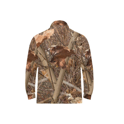 Camo Realistic Tree Forest Autumn Print Long Sleeve Polo Shirt For Men's