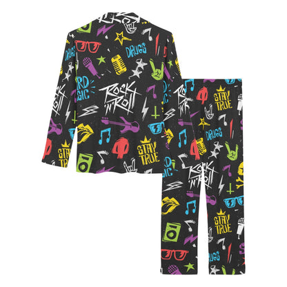 Rock and Roll Pattern Print Design A02 Women's Long Pajama Set