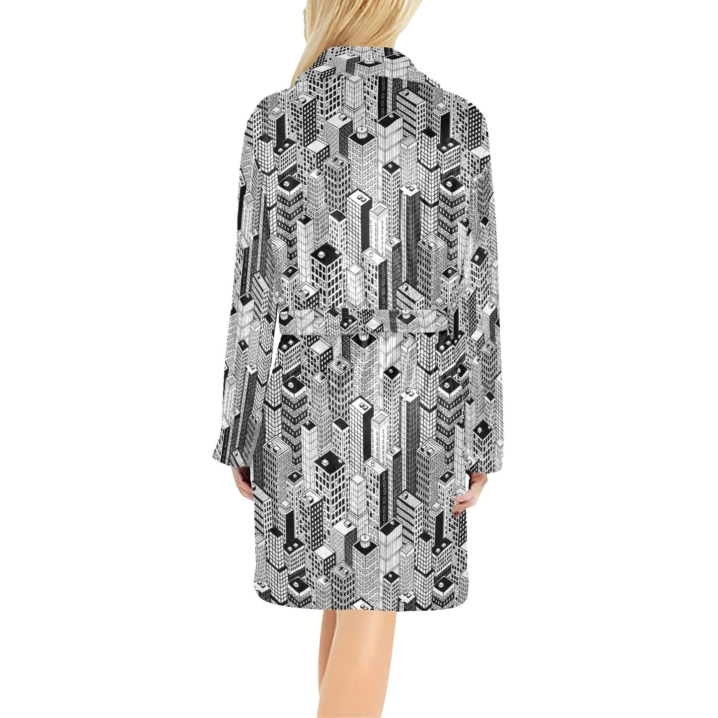 City  Pattern Print Design 02 Women's Fleece Robe