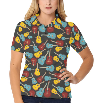 Acoustic Guitar Pattern Print Design 01 Women's Polo Shirt