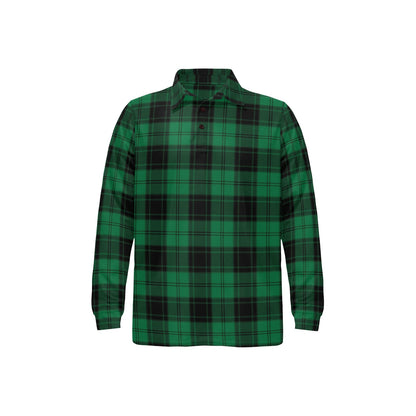 Tartan Green Print Design LKS302 Long Sleeve Polo Shirt For Men's