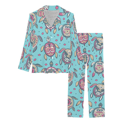 Sea Turtle Art Pattern Women's Long Pajama Set